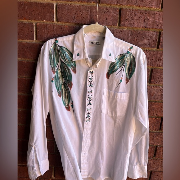 Vintage MODIT custom art painted southwestern print white button up shirt Small - Picture 10 of 11